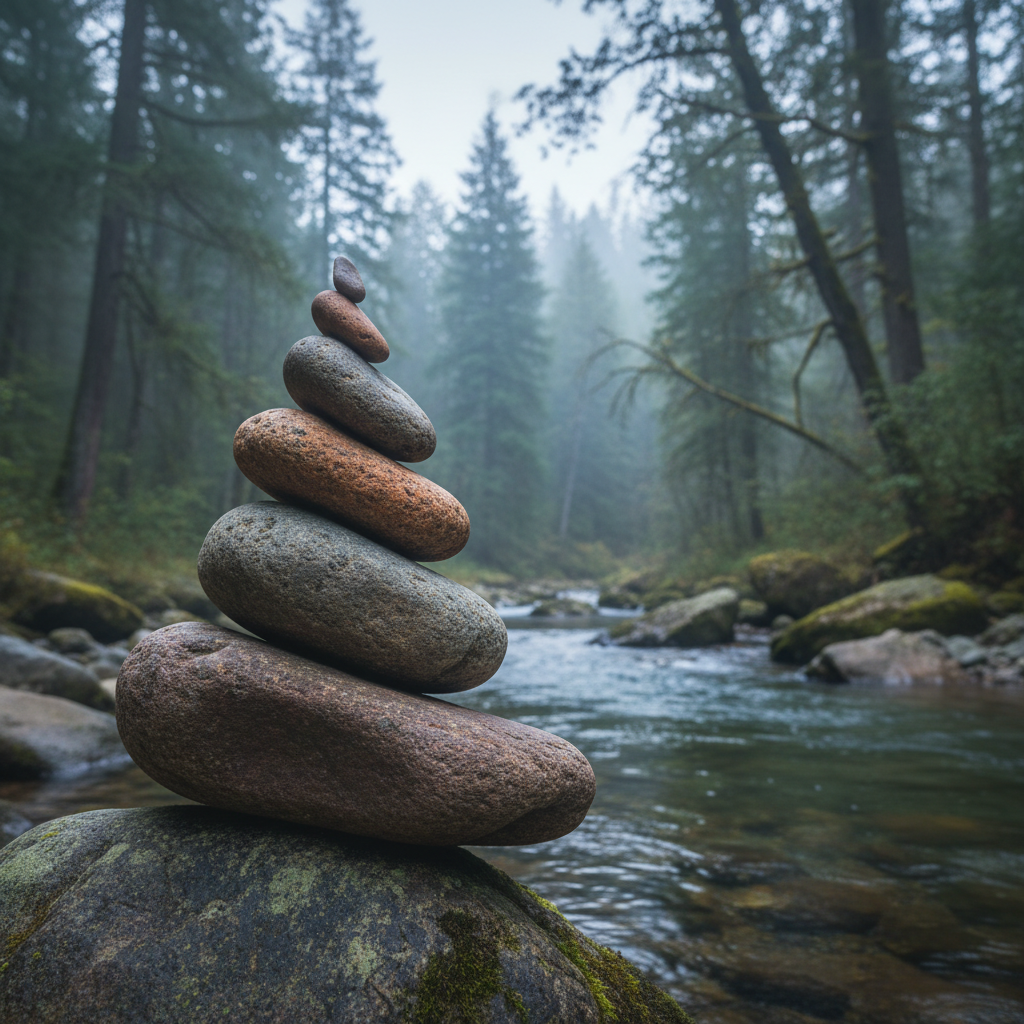 Piedras equilibradas en un entorno natural sereno