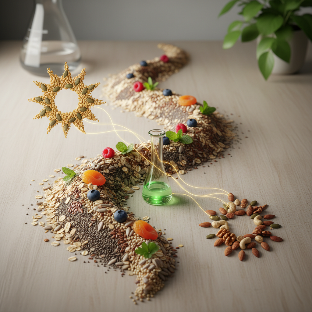 Cereales y semillas orgánicas dispuestos artísticamente